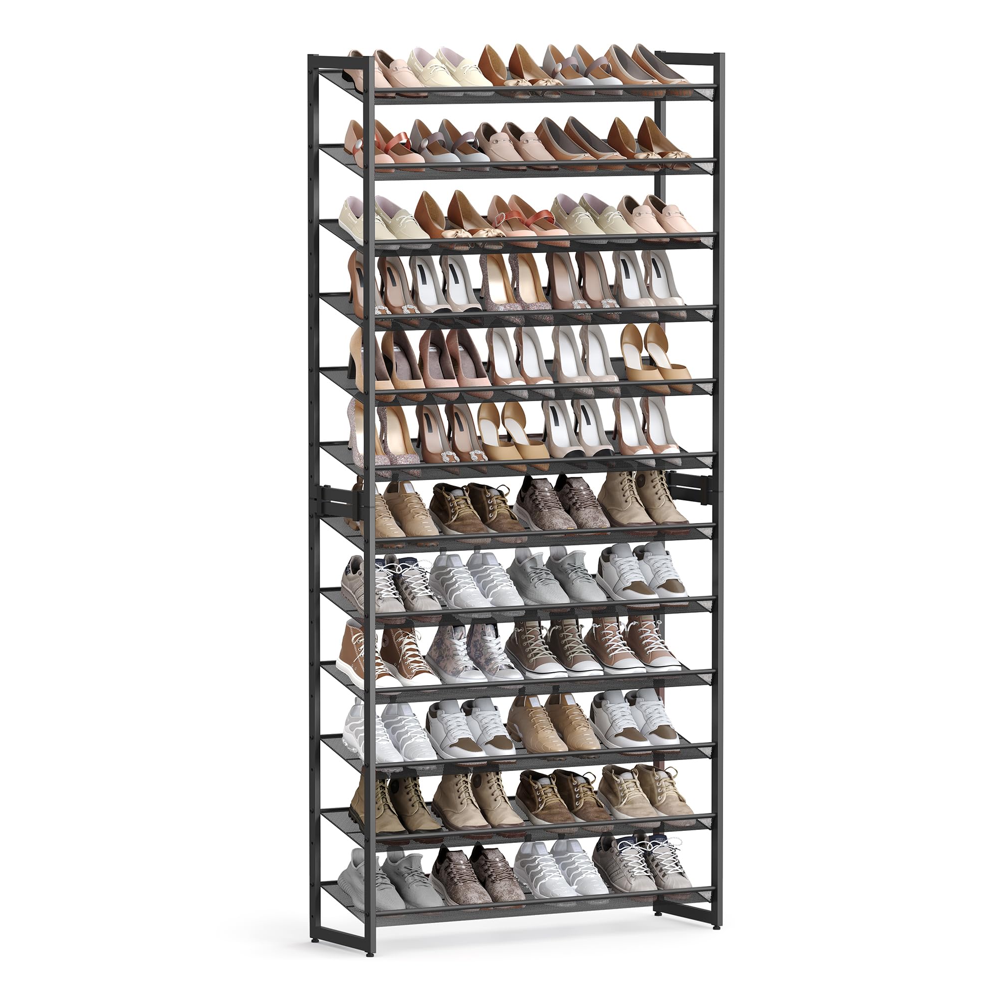 SONGMICS Shoe Rack, 12-Tier Shoe Organizer, Metal Rack for Garage, Set of 2, 6-Tier Stackable Shelf, with Adjustable Flat or Angled Shelves, Holds 48-60 Pairs, Bronze ULMR12A
