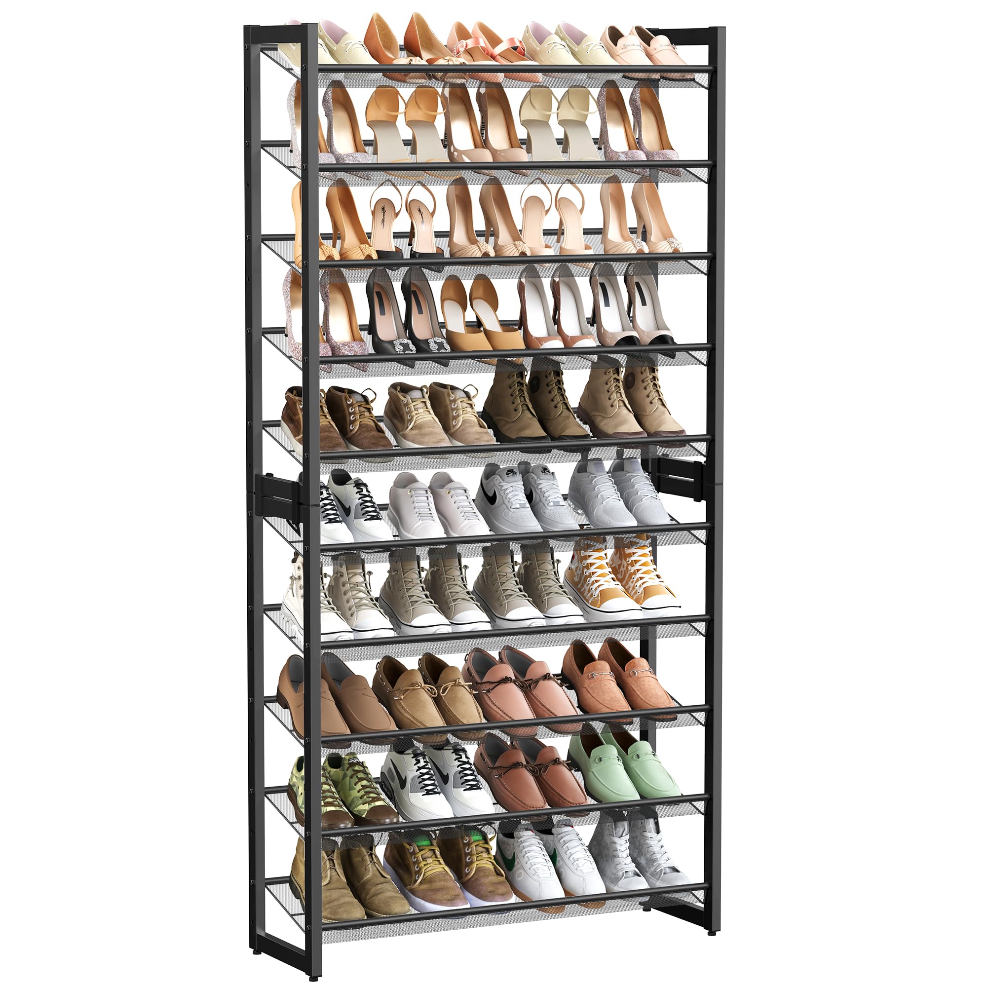SONGMICS Shoe Rack, 12-Tier Shoe Organizer, Metal Rack for Garage, Set of 2, 6-Tier Stackable Shelf, with Adjustable Flat or Angled Shelves, Holds 48-60 Pairs, Bronze ULMR12A