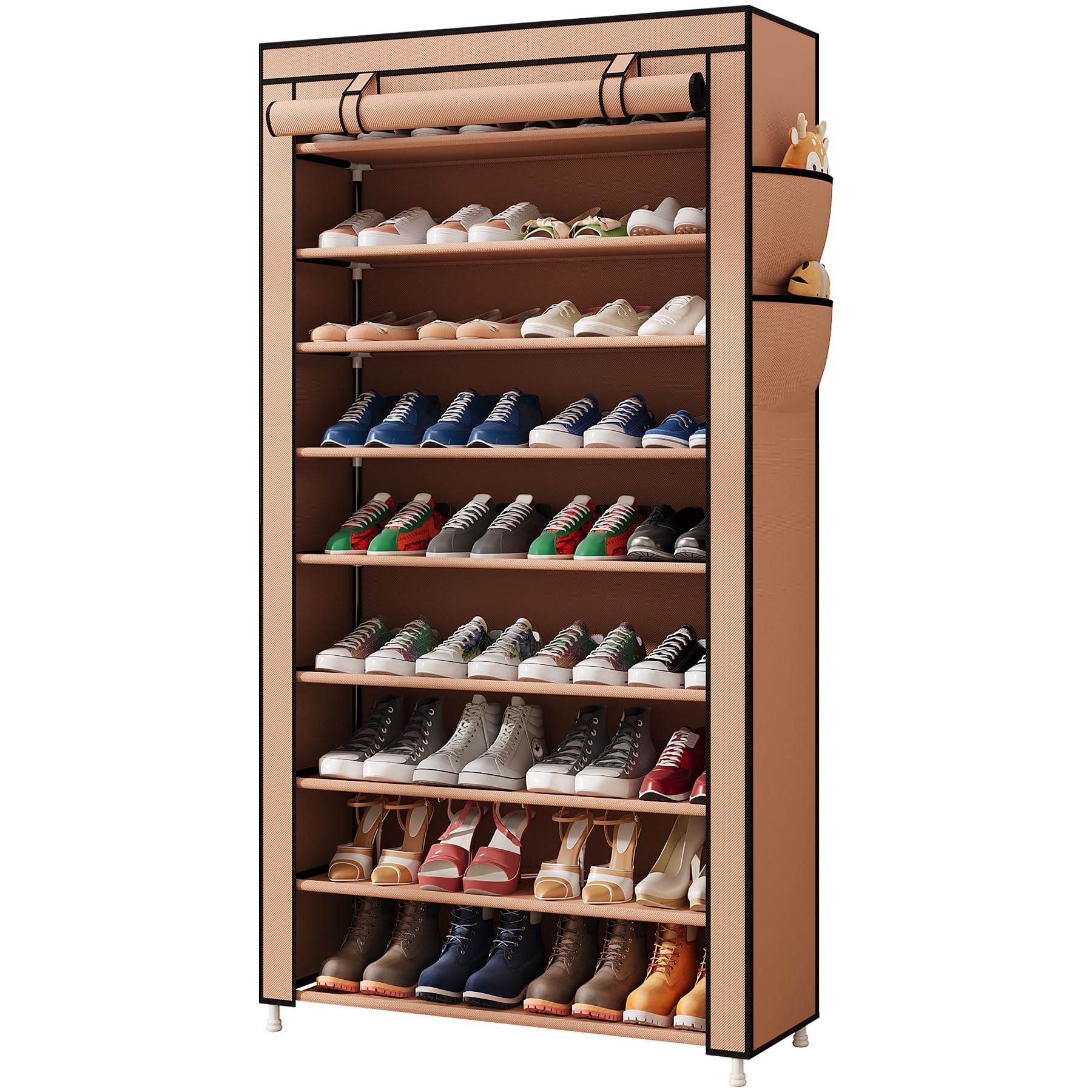 Laiensia 7-Tier Vertical Shoe Rack Organizer, Space Saving Shoe Storage Organizer, Non-Woven Cover Shoe Shelf Holds 28-35 Pairs for Bedroom, Hallway, Closet Entryway, Grey