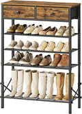 YATINEY 5 Tier Shoe Rack with Adjustable Height (37.4”-44.5”), Shoe Storage Shelf with 2 Non-Woven Drawers, Wooden Shoe Organizer for Entryway, Cloakroom, Rustic Brown and Black SS11BR