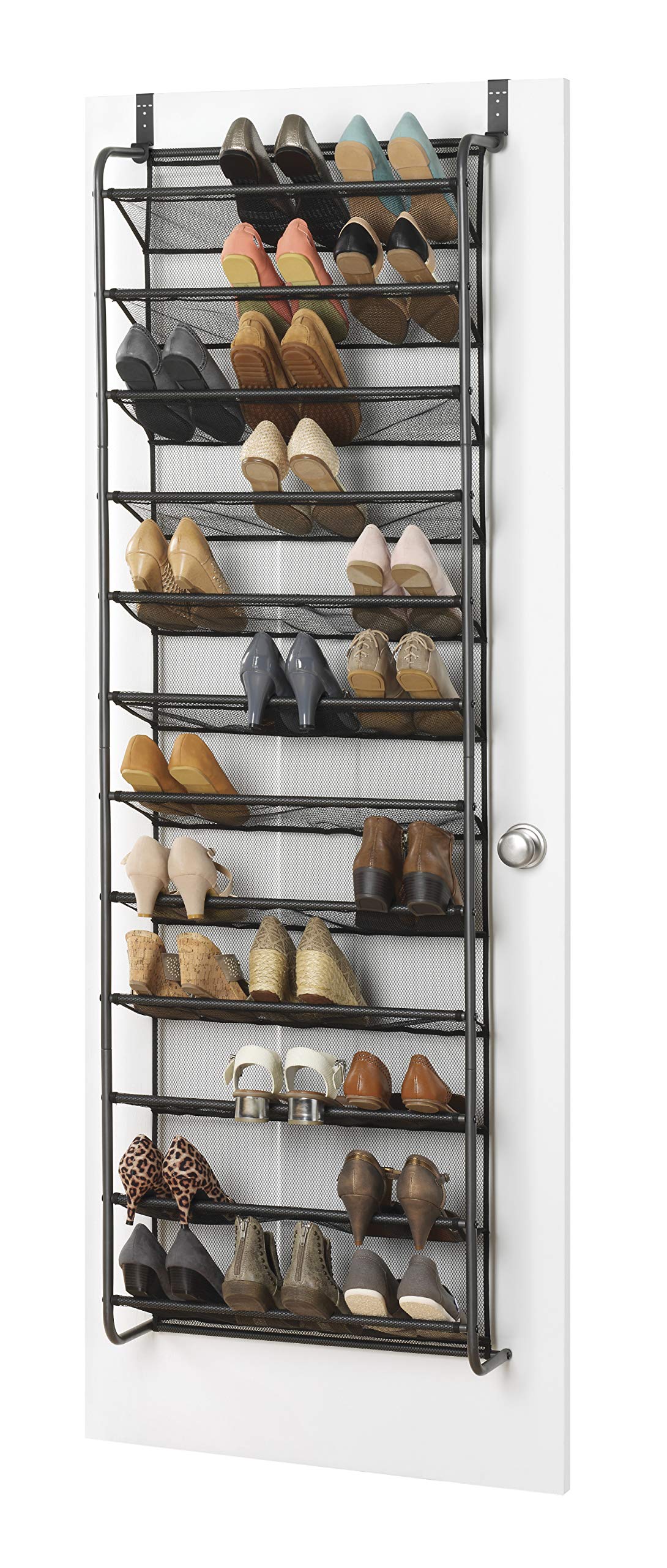 Whitmor 36 Pair Over The Door Shoe Organizer, 12 Tier Hanging Shoe Organizer, Heavy Duty Metal & Mesh Shoe Holder, Hanging Shoe Rack for Closet Organizer & Storage, 69"L x 21.7"W x 7.5"H, Mocha