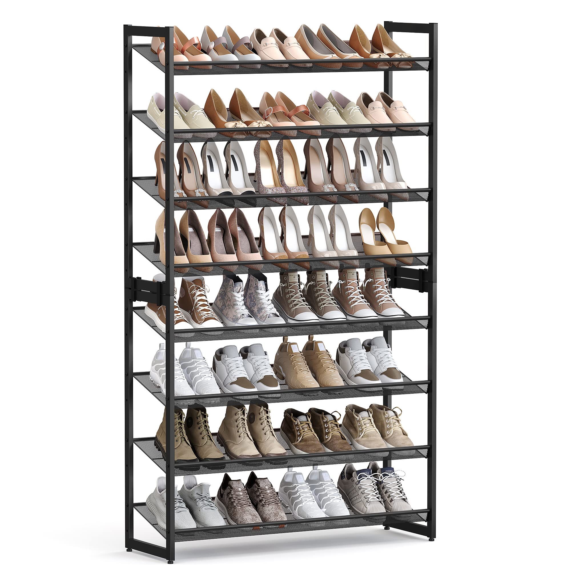 SONGMICS Shoe Rack, 12-Tier Shoe Organizer, Metal Rack for Garage, Set of 2, 6-Tier Stackable Shelf, with Adjustable Flat or Angled Shelves, Holds 48-60 Pairs, Bronze ULMR12A