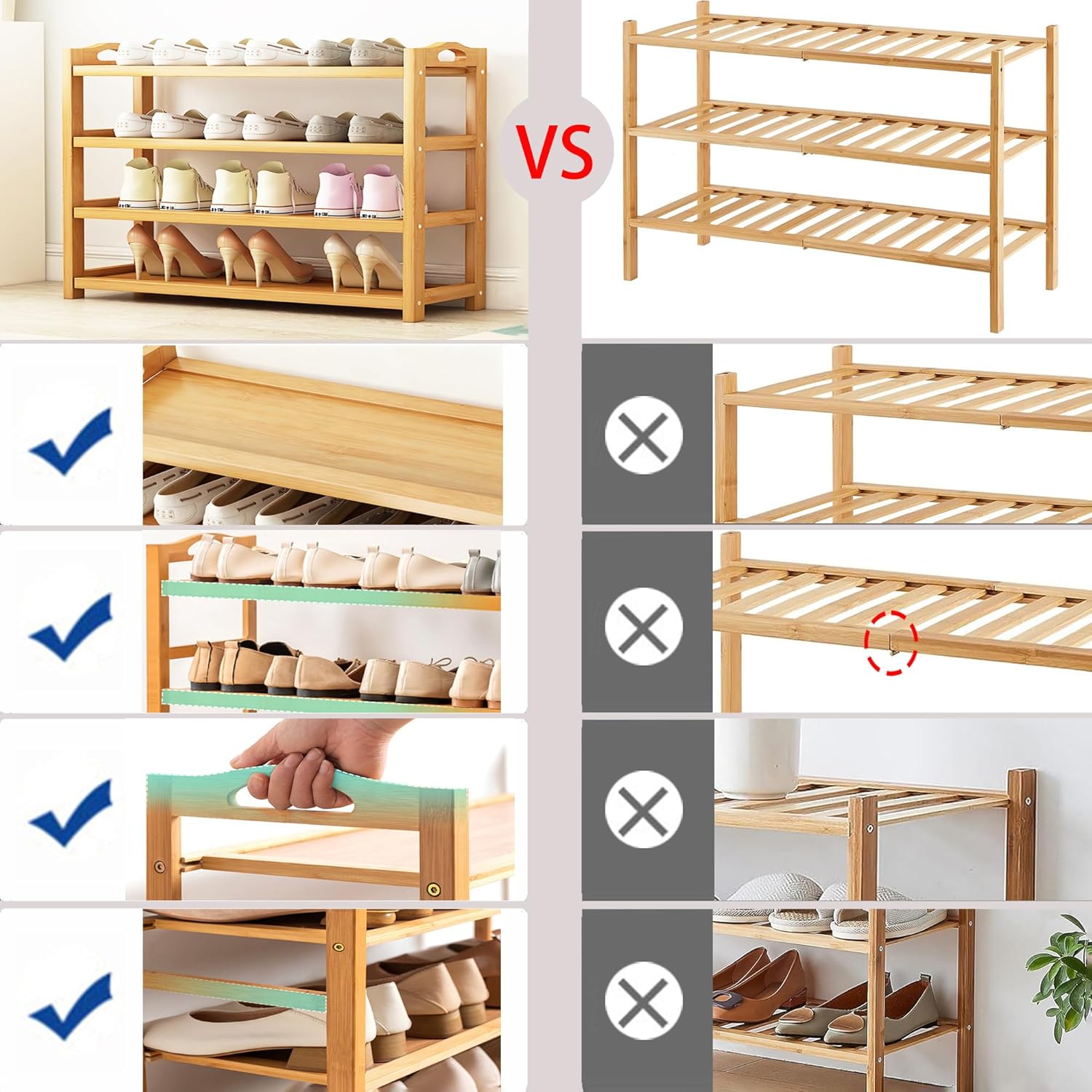 4-Tier Shoe Rack Bamboo Shoe Organizer Free Standing Shoe Storage for Entryway, Closet, Hallway, Bathroom and Living Room, Natural