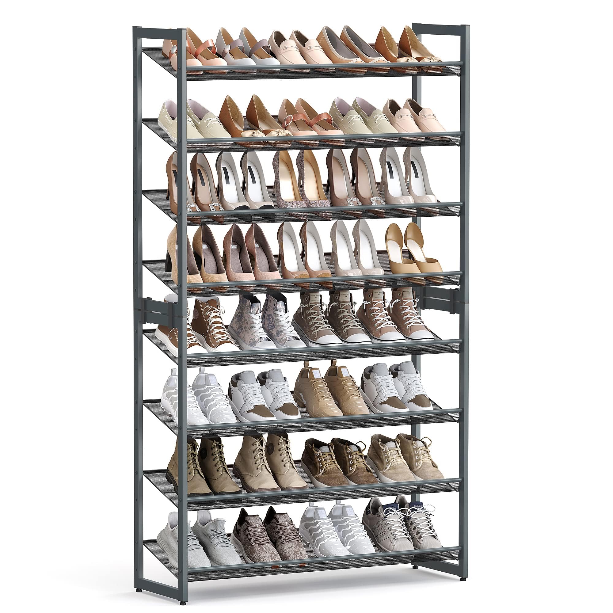 SONGMICS Shoe Rack, 12-Tier Shoe Organizer, Metal Rack for Garage, Set of 2, 6-Tier Stackable Shelf, with Adjustable Flat or Angled Shelves, Holds 48-60 Pairs, Bronze ULMR12A