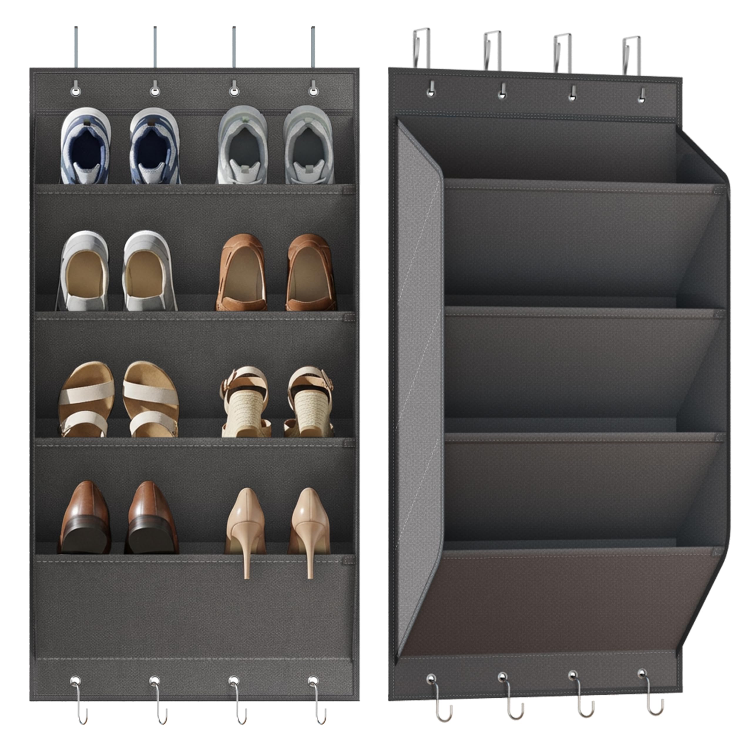 WVM Over the Door Shoe Organizer with 35 Breathable Mesh Pockets, Hanging Shoe Organizer for Door with 4 Metal Hooks, Large Capacity Closet Storage for Shoes, Accessories, Grey