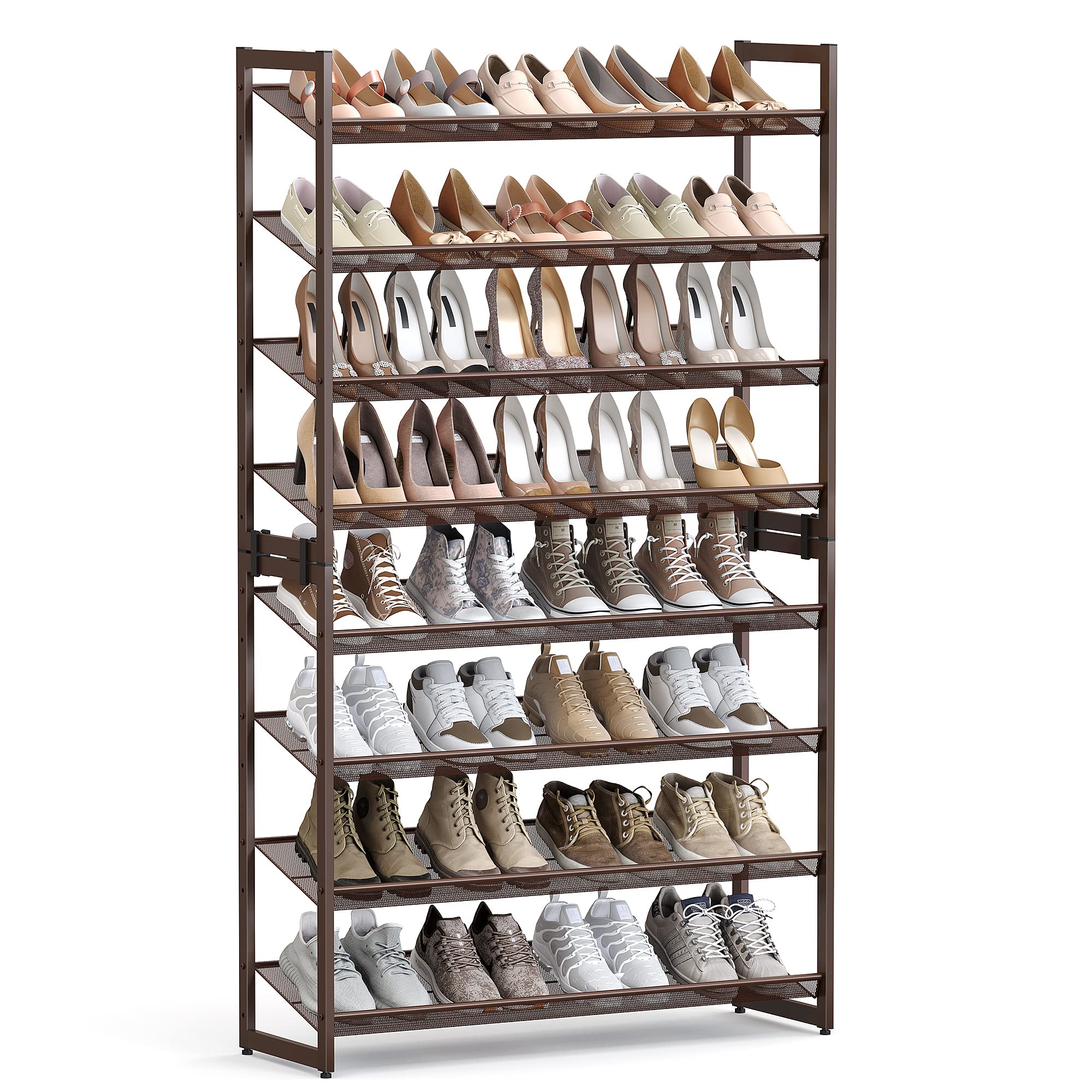 SONGMICS Shoe Rack, 12-Tier Shoe Organizer, Metal Rack for Garage, Set of 2, 6-Tier Stackable Shelf, with Adjustable Flat or Angled Shelves, Holds 48-60 Pairs, Bronze ULMR12A
