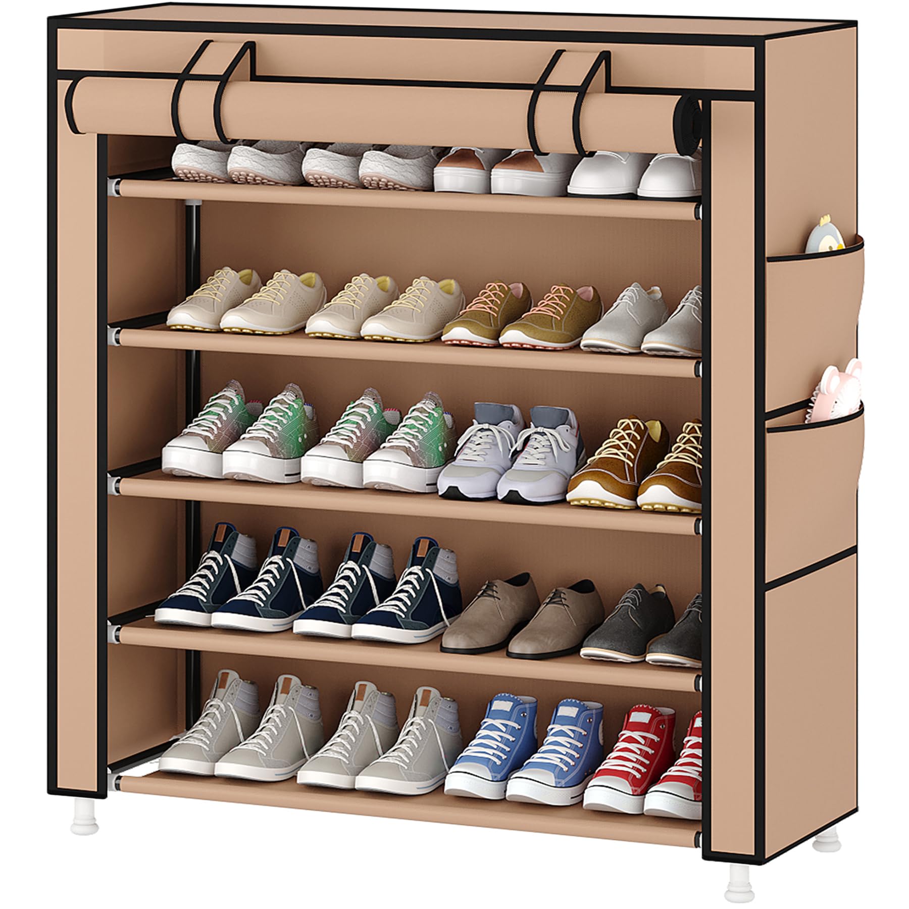 Laiensia 7-Tier Vertical Shoe Rack Organizer, Space Saving Shoe Storage Organizer, Non-Woven Cover Shoe Shelf Holds 28-35 Pairs for Bedroom, Hallway, Closet Entryway, Grey