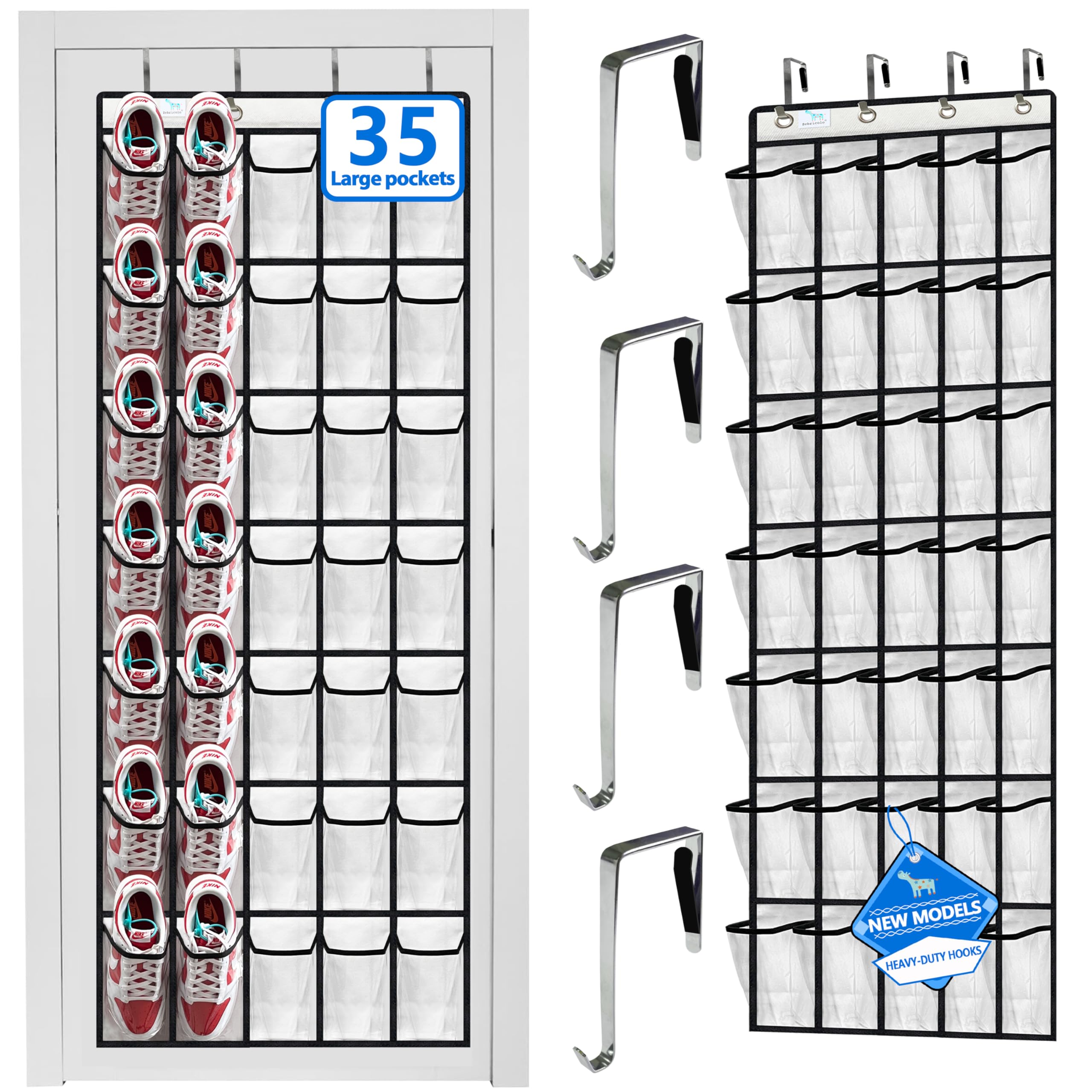 Heavy-Duty, over the door shoe organizer, Extra-Wide Large, shoe organizer, Holds 30 Pairs & Supports 100lbs, shoe rack, with Reinforced Grommets & Bamboo Rods, Fits Men's Size 12 & Boots, Black