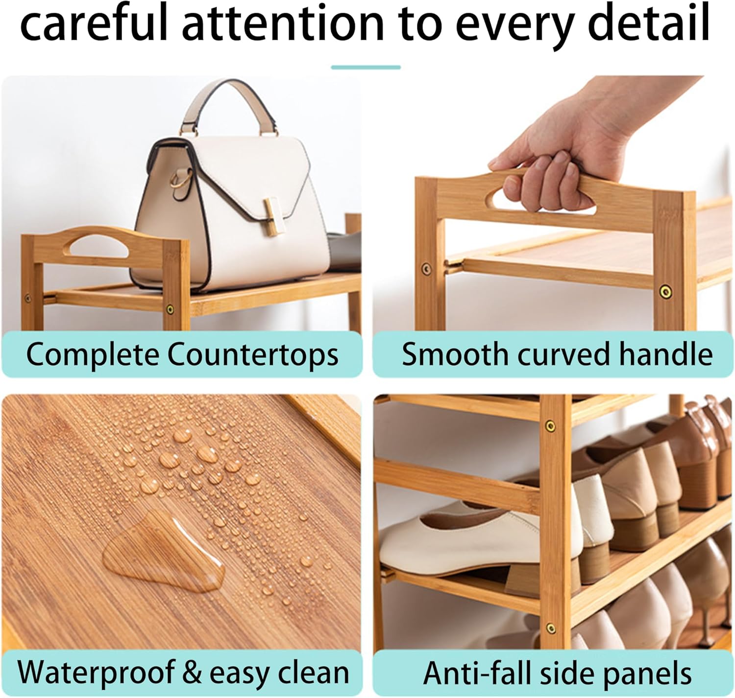 4-Tier Shoe Rack Bamboo Shoe Organizer Free Standing Shoe Storage for Entryway, Closet, Hallway, Bathroom and Living Room, Natural