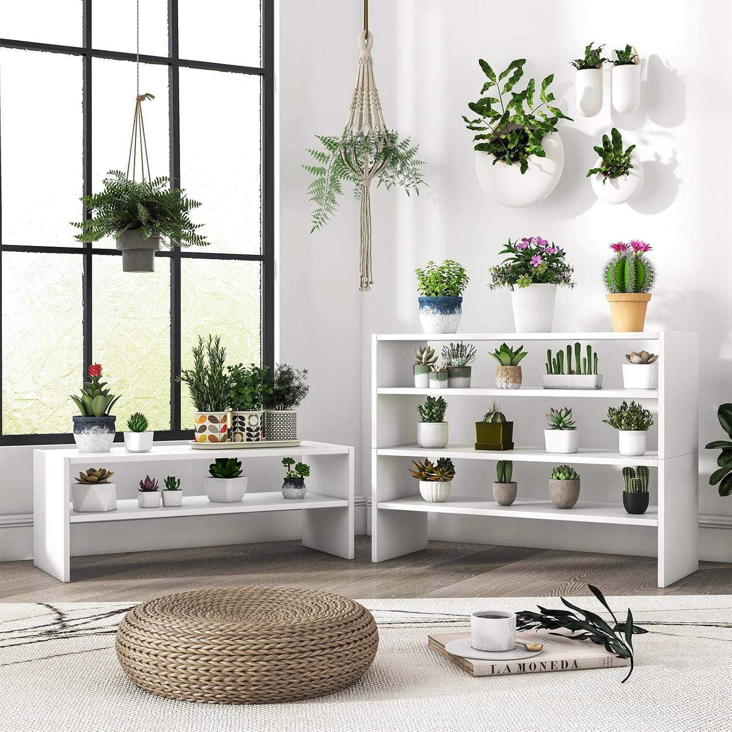 Tangkula 6-Tier Stackble Shoe Rack for Closet, Space Saving Wooden Corner Shoe Storage Shelf for 18 Pairs, 3-in-1 Adjustable White Shoe Organizer for Front Door Entryway