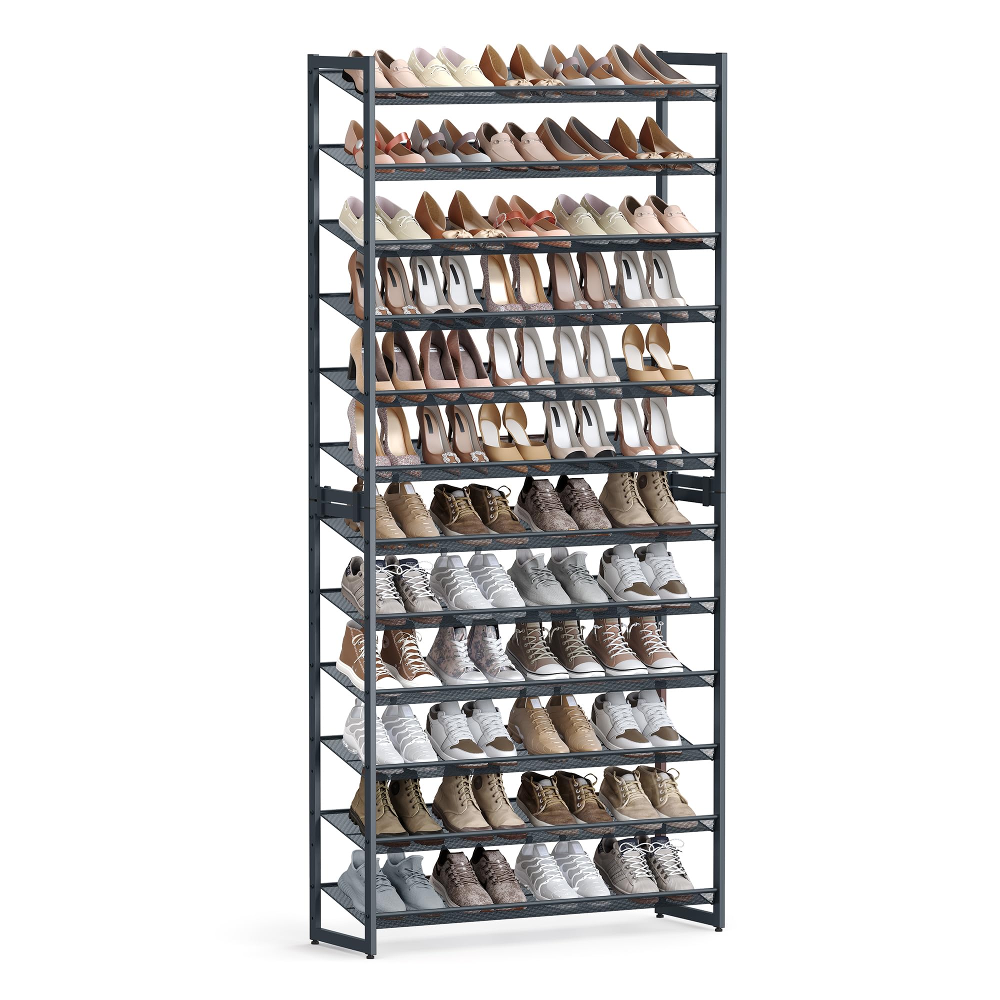 SONGMICS Shoe Rack, 12-Tier Shoe Organizer, Metal Rack for Garage, Set of 2, 6-Tier Stackable Shelf, with Adjustable Flat or Angled Shelves, Holds 48-60 Pairs, Bronze ULMR12A