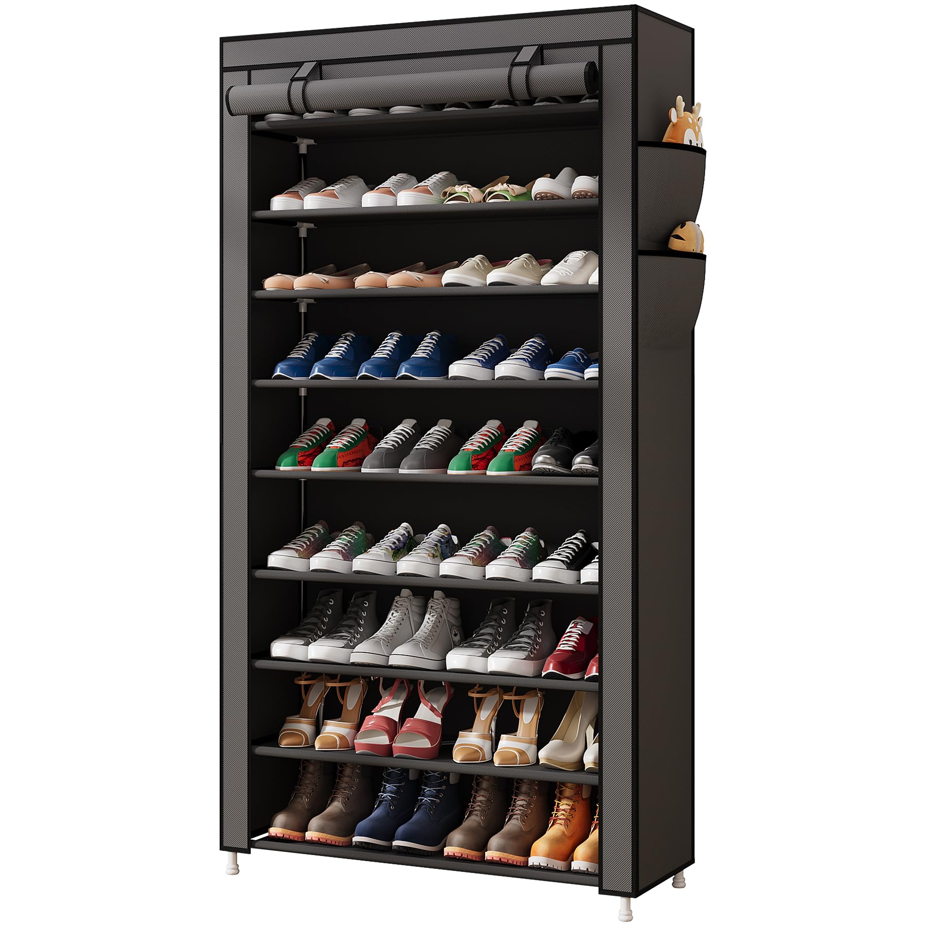 Laiensia 7-Tier Vertical Shoe Rack Organizer, Space Saving Shoe Storage Organizer, Non-Woven Cover Shoe Shelf Holds 28-35 Pairs for Bedroom, Hallway, Closet Entryway, Grey