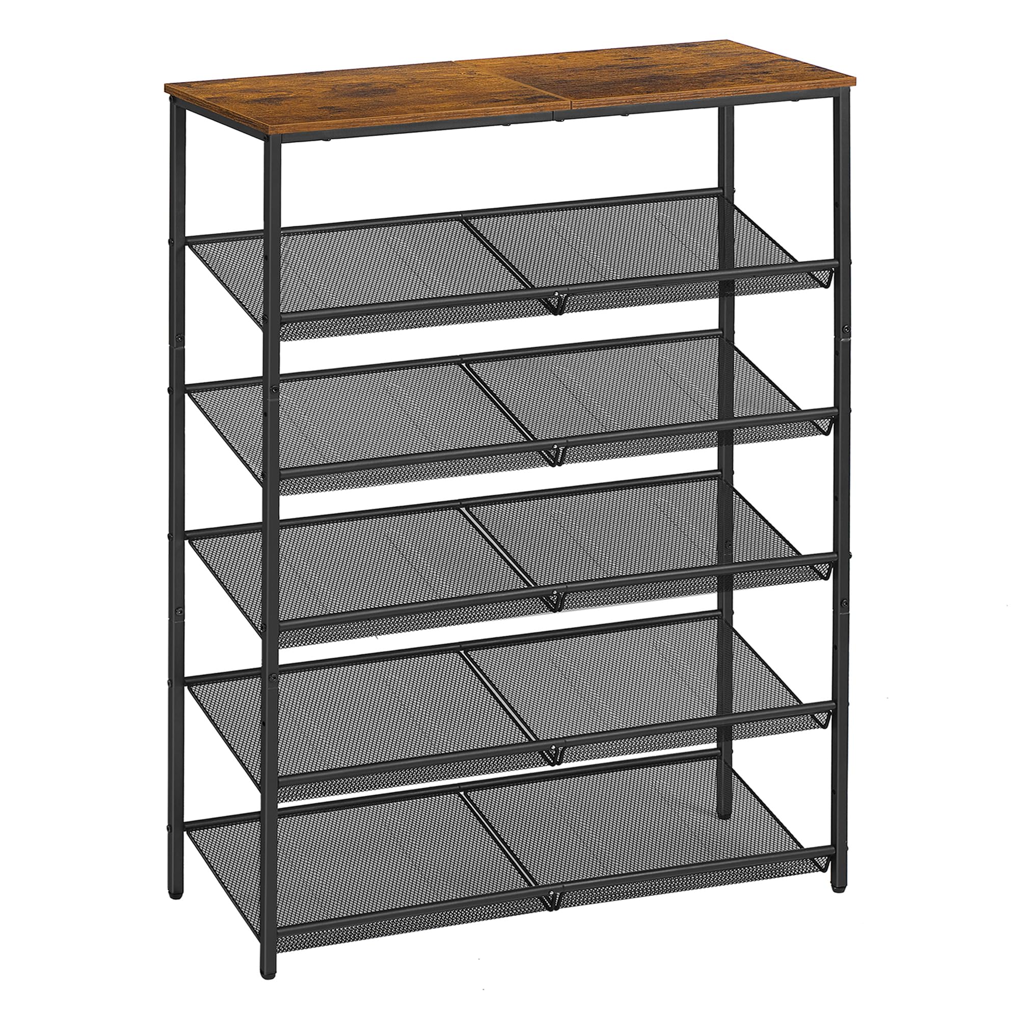 VASAGLE Shoe Rack for Entryway, 5-Tier Shoe Rack Organizer with Storage Shelves and Spacious Top, Freestanding, Adjustable, Industrial, Rustic Brown and Ink Black ULBS038B01