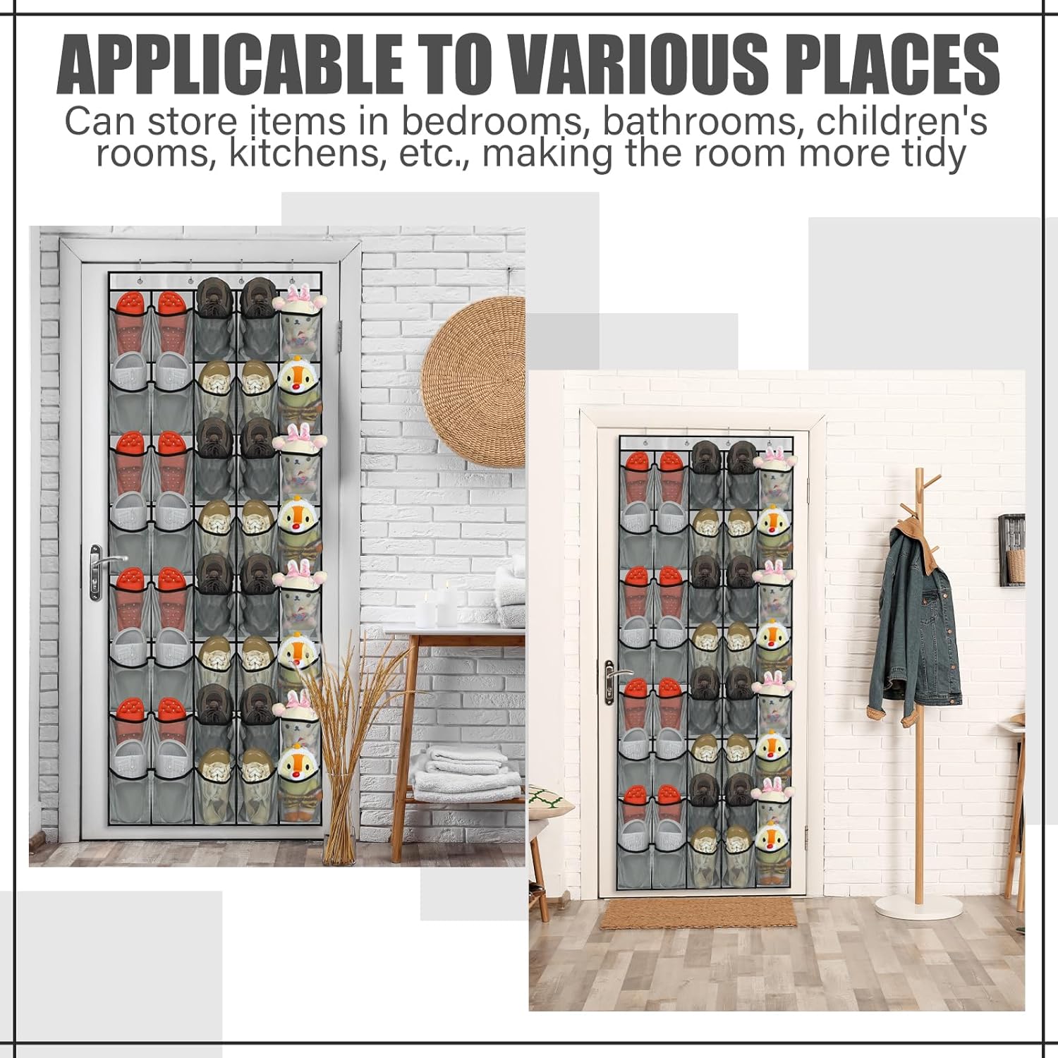Windyun 40 Over The Door Shoe Organizer, Large Mesh Pocket Hanging Shoe Rack Hanger Large Capacity Gray Behind The Door Storage Holder for Dorm College Closet Entryway Bedroom Utility Room Women Men