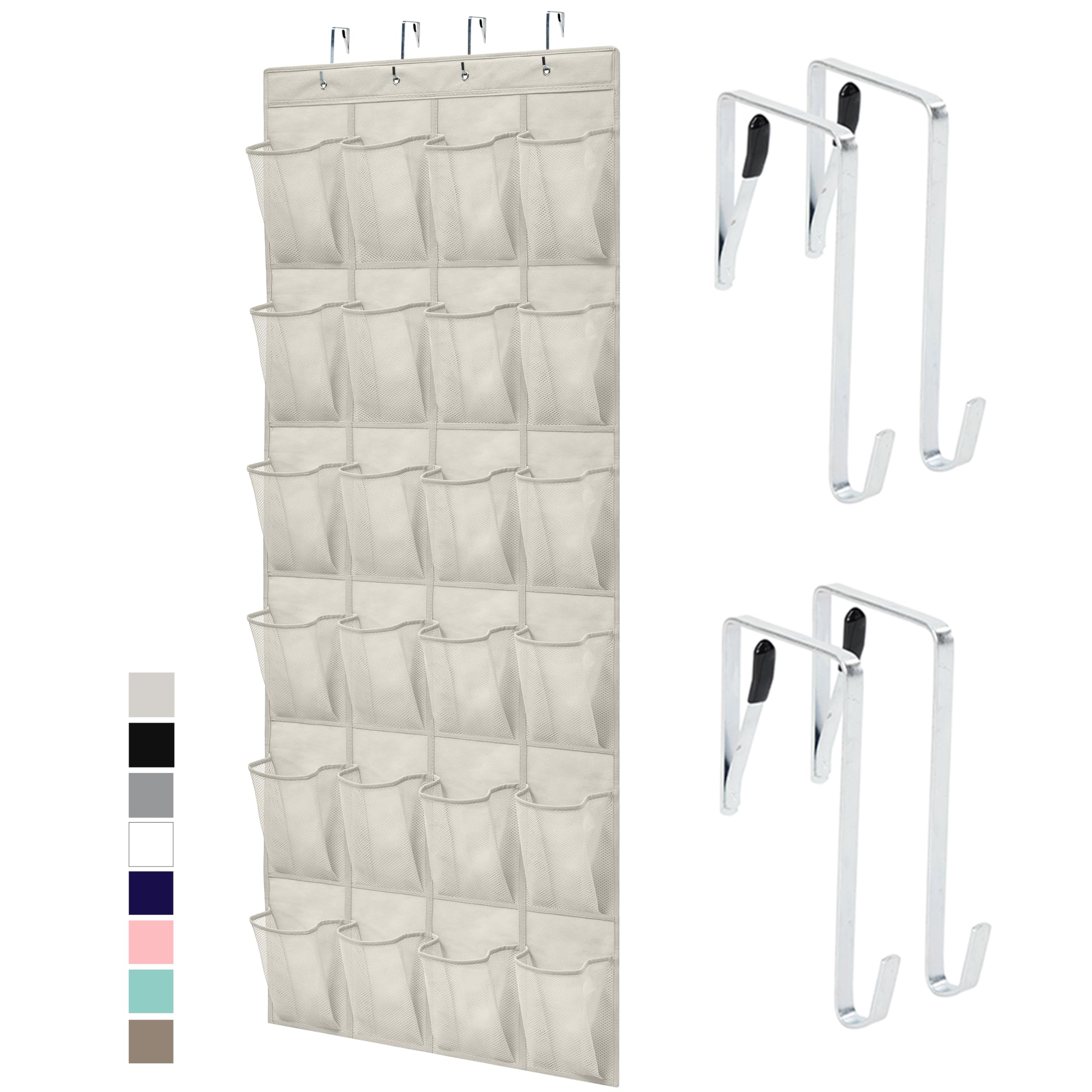 GORILLA GRIP Over the Door Shoe Organizer, 24 Large Breathable Mesh Pockets, Space Saving Hanging Storage Holder, Closet Rack Hanger Holds Up to 40 lbs, Hangs on Closets for Shoes, Accessories, Linen