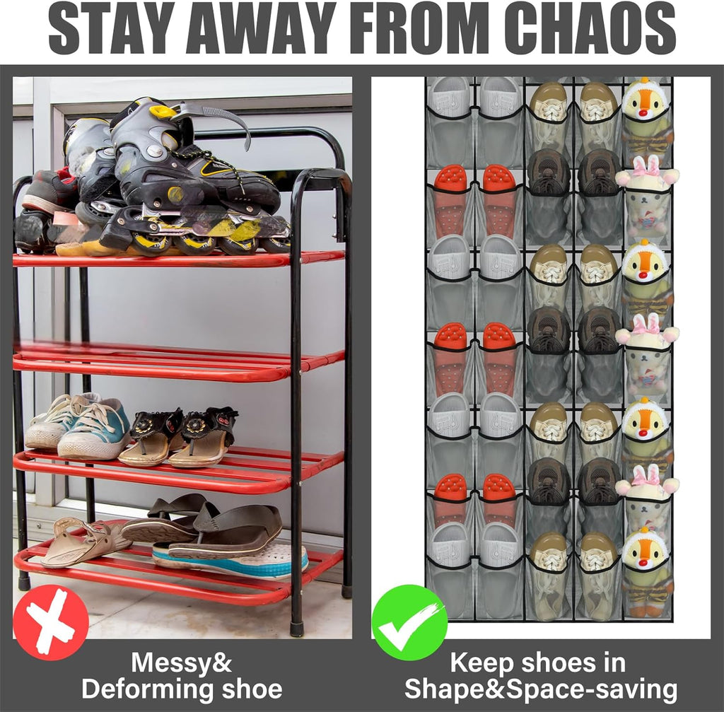 Windyun 40 Over The Door Shoe Organizer, Large Mesh Pocket Hanging Shoe Rack Hanger Large Capacity Gray Behind The Door Storage Holder for Dorm College Closet Entryway Bedroom Utility Room Women Men