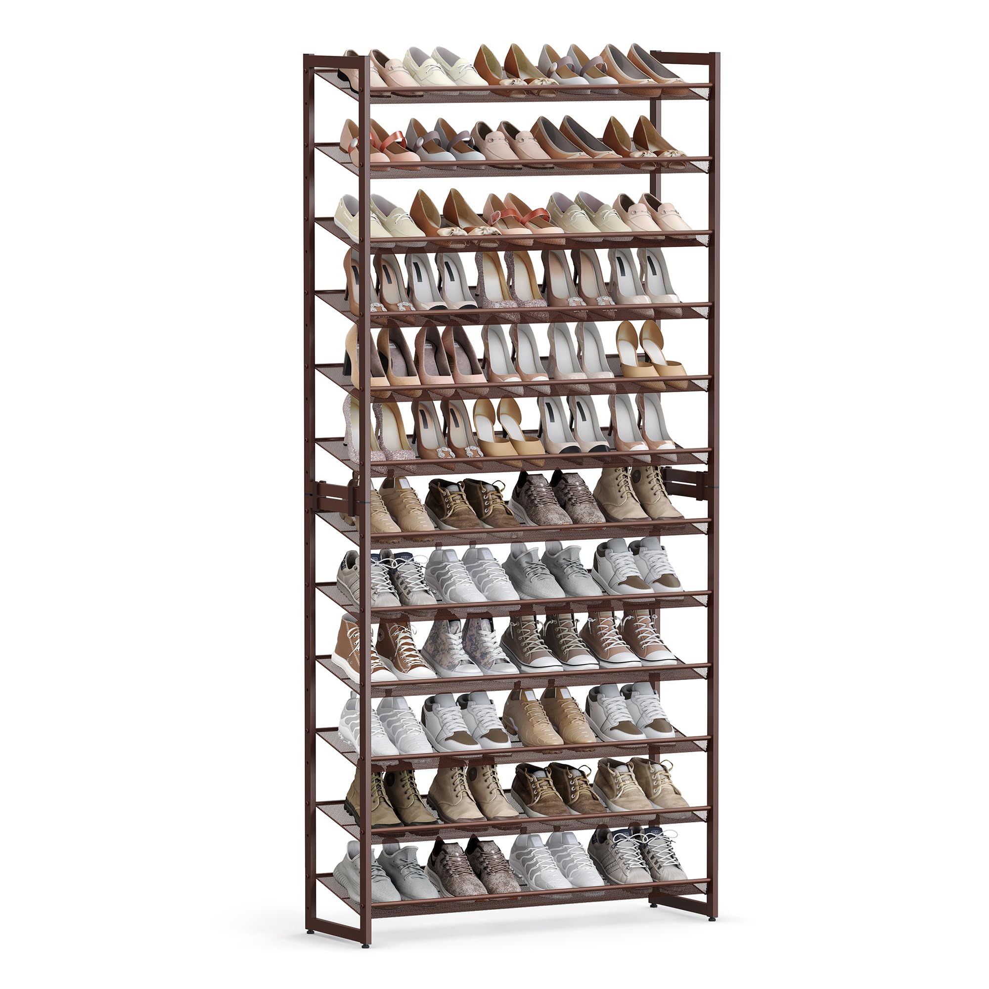 SONGMICS Shoe Rack, 12-Tier Shoe Organizer, Metal Rack for Garage, Set of 2, 6-Tier Stackable Shelf, with Adjustable Flat or Angled Shelves, Holds 48-60 Pairs, Bronze ULMR12A