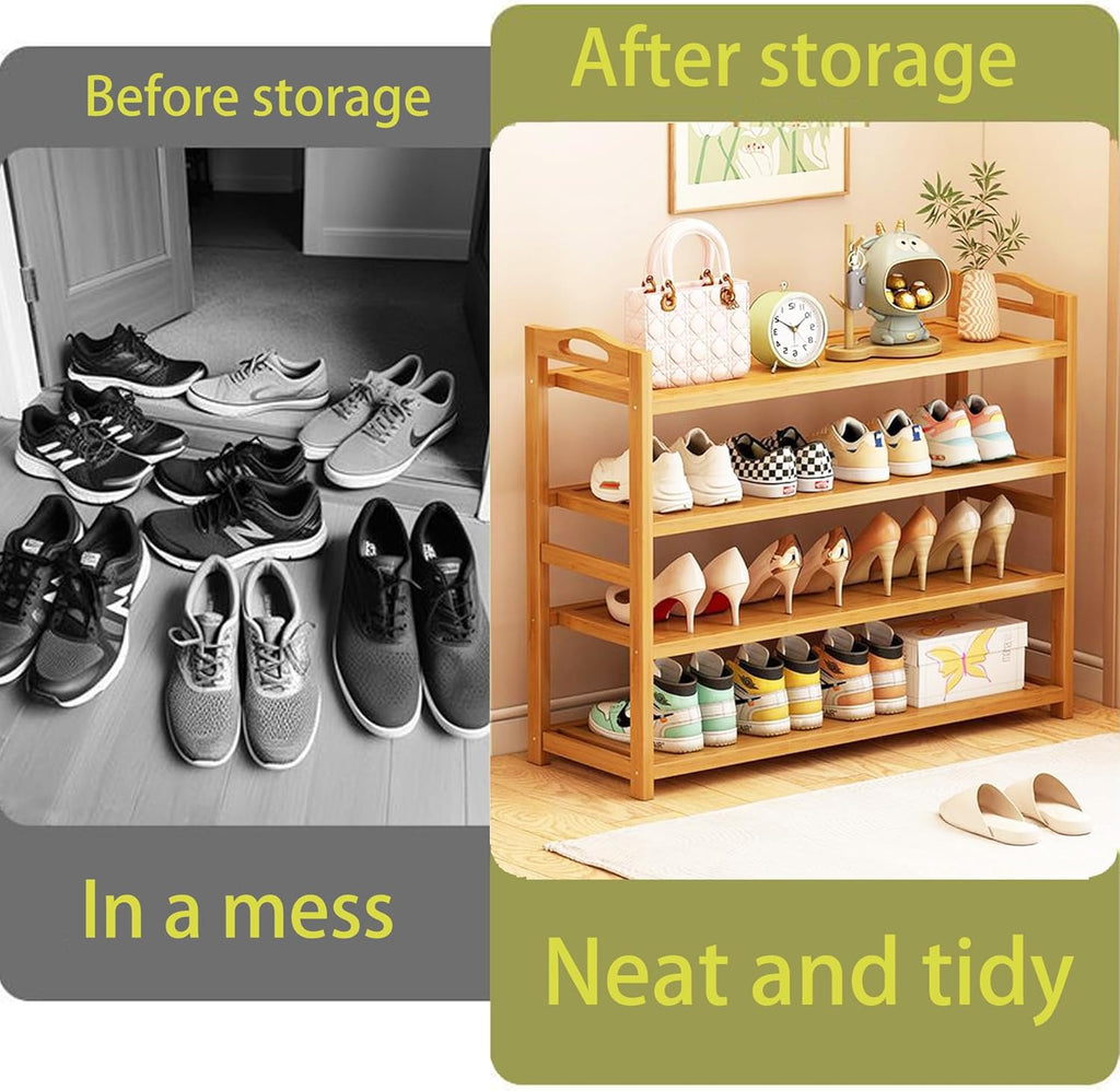 4-Tier Shoe Rack Bamboo Shoe Organizer Free Standing Shoe Storage for Entryway, Closet, Hallway, Bathroom and Living Room, Natural