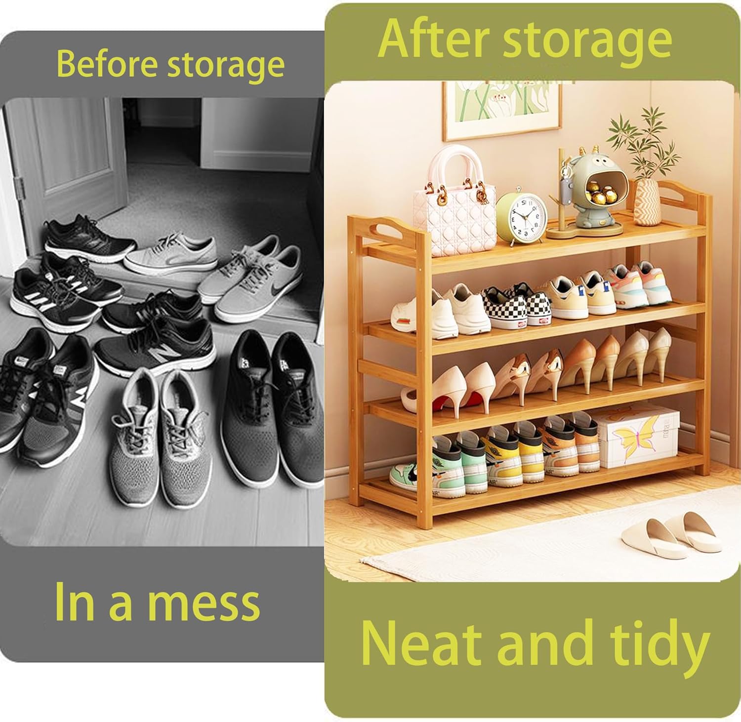 4-Tier Shoe Rack Bamboo Shoe Organizer Free Standing Shoe Storage for Entryway, Closet, Hallway, Bathroom and Living Room, Natural