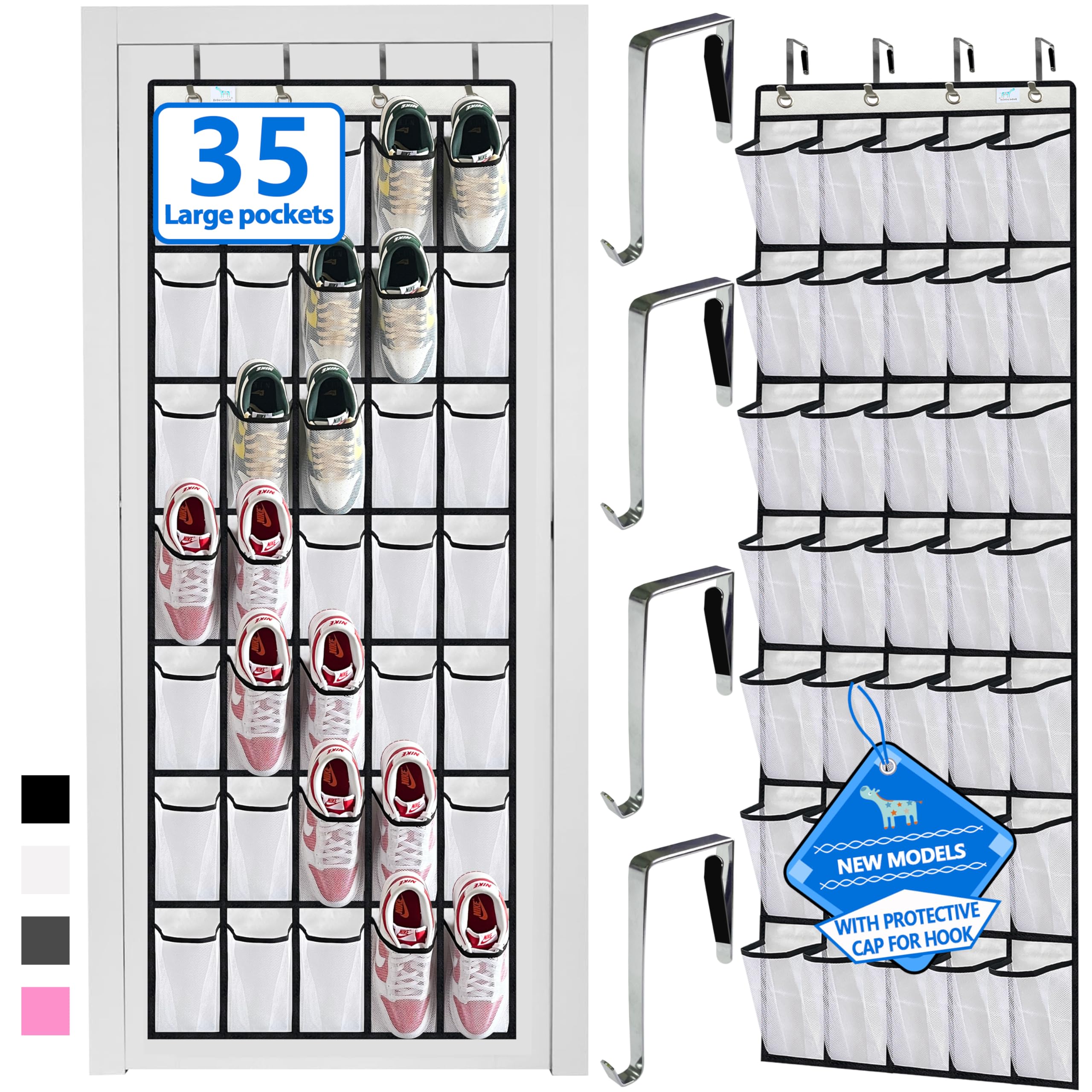 Heavy-Duty, over the door shoe organizer, Extra-Wide Large, shoe organizer, Holds 30 Pairs & Supports 100lbs, shoe rack, with Reinforced Grommets & Bamboo Rods, Fits Men's Size 12 & Boots, Black