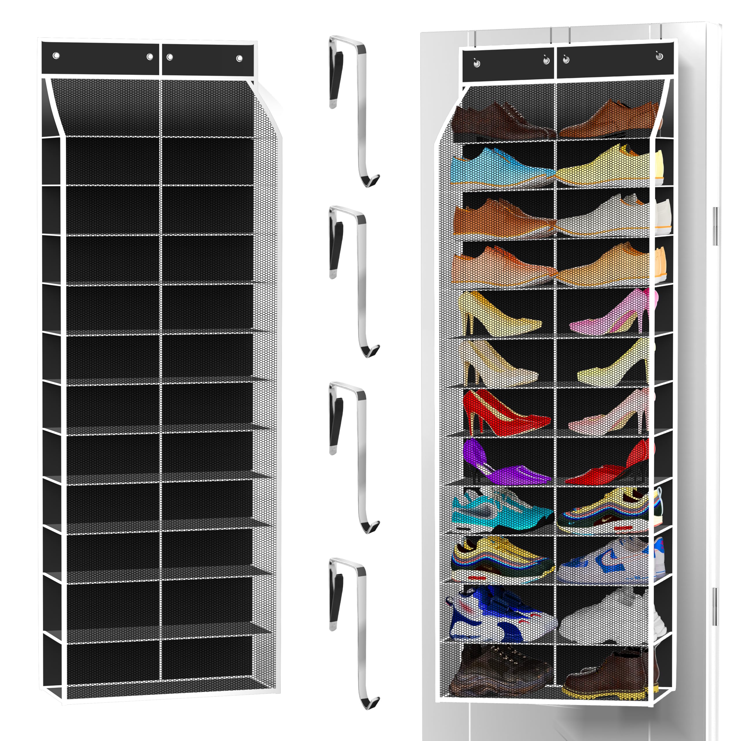 Kotkn 24-Pair Over Door Shoe Organizer for Family & Kids, Double Sided | Hanging Storage for Sneakers, Boots, Toys & Room Organization-Graphite Gray
