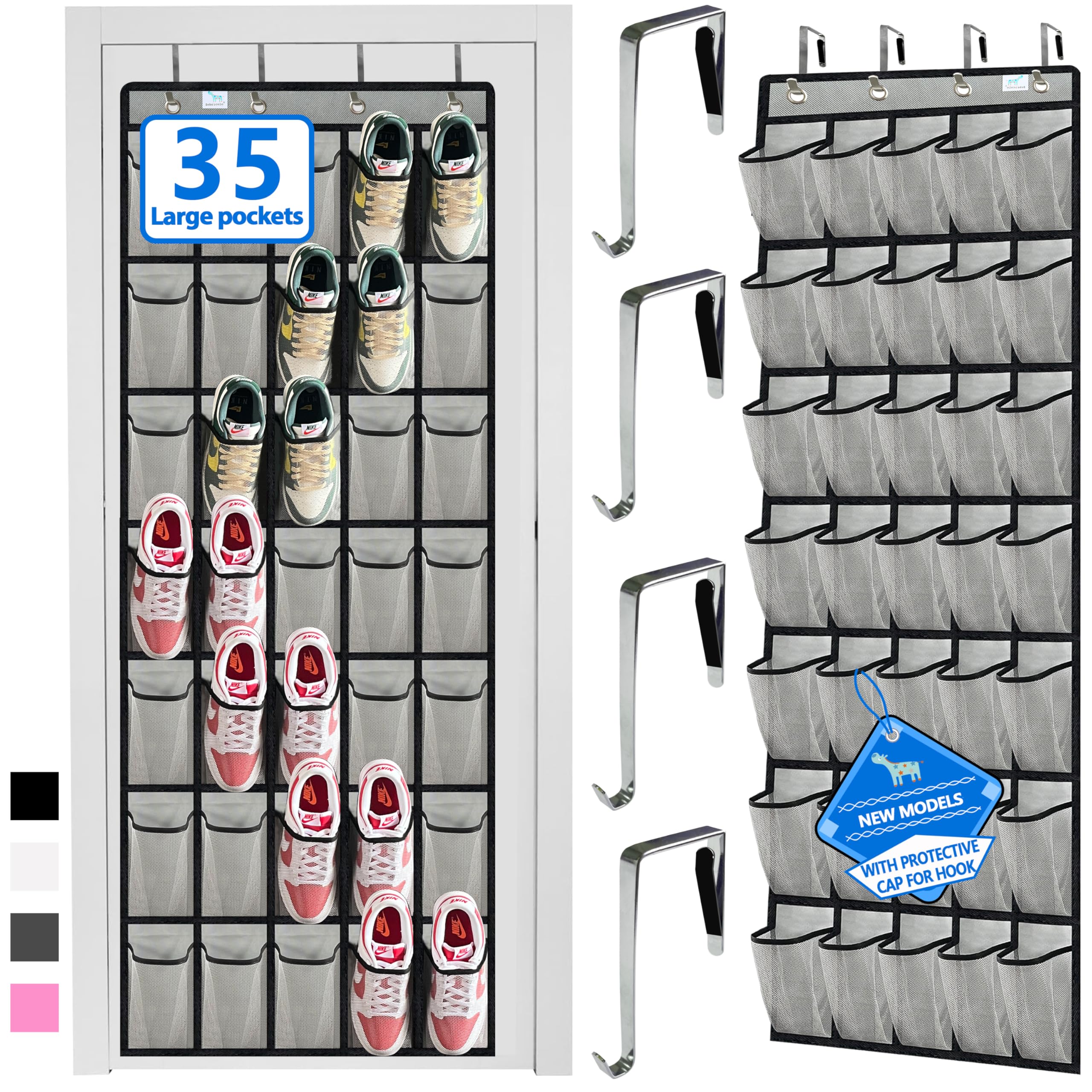Heavy-Duty, over the door shoe organizer, Extra-Wide Large, shoe organizer, Holds 30 Pairs & Supports 100lbs, shoe rack, with Reinforced Grommets & Bamboo Rods, Fits Men's Size 12 & Boots, Black